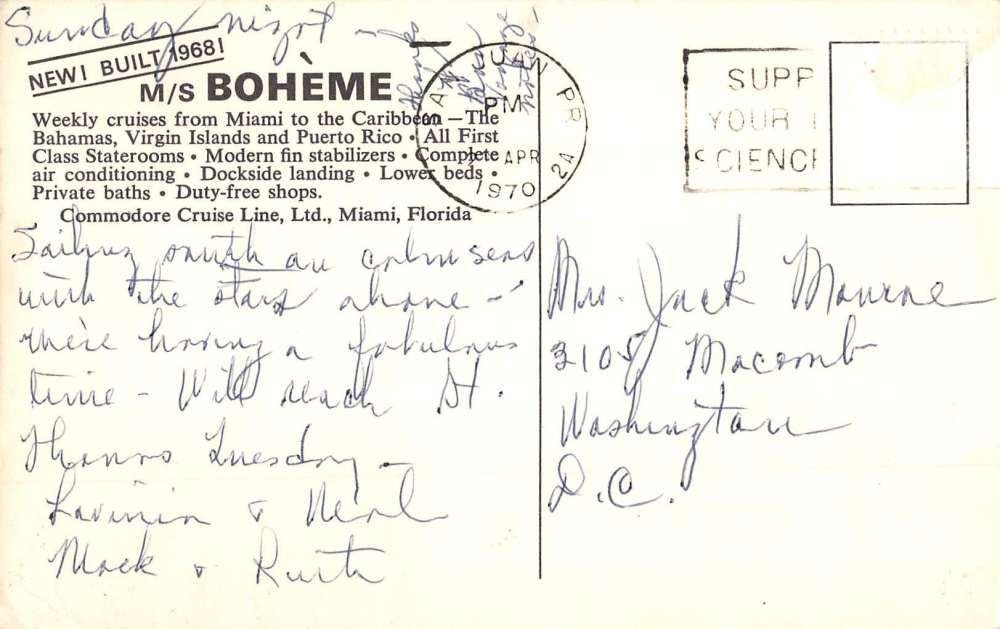 Miami Florida Ms Boheme Luxury Cruise Multiview Vintage Postcard K63736 - Image 2