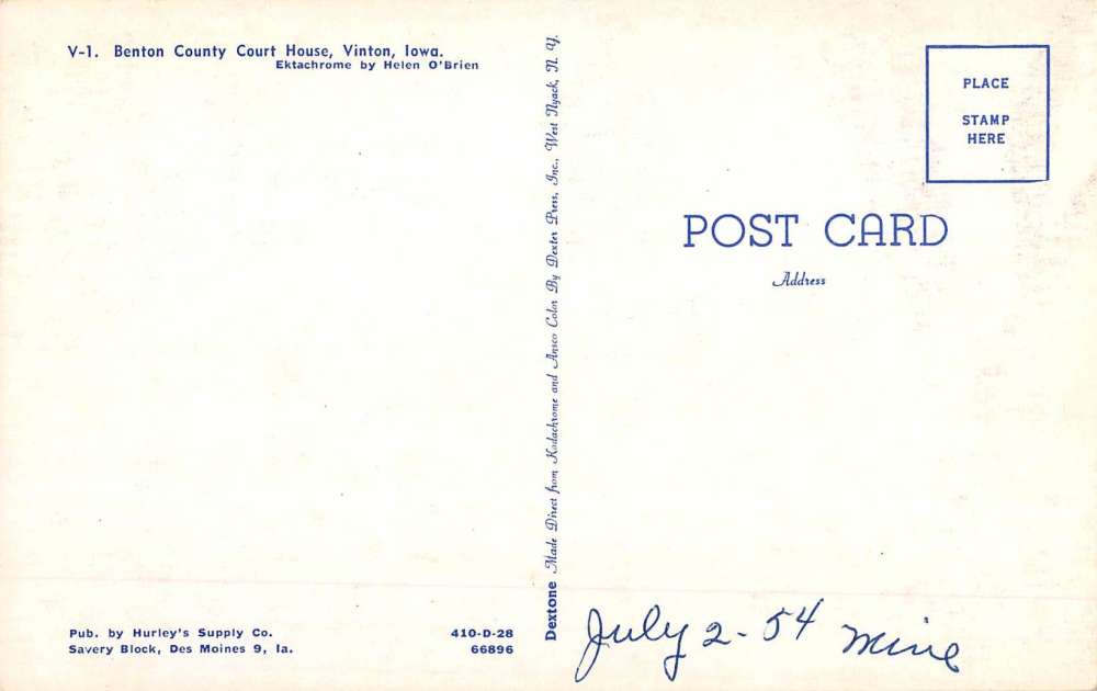Vinton Iowa Benton Court House Street View Vintage Postcard K63844 - Image 2