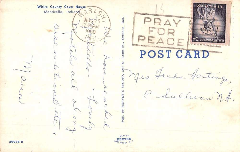 Monticello Indiana White Court House Street View Vintage Postcard K63845 - Image 2
