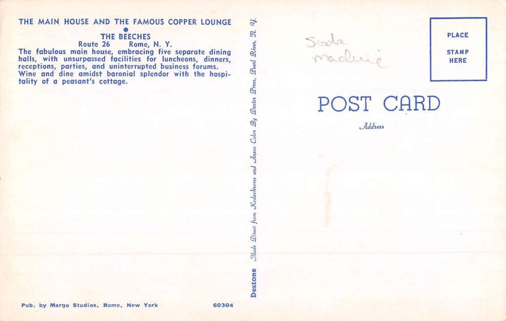 Rome New York Beeches Main House Soda Machine Vintage Postcard K63923 - Image 2