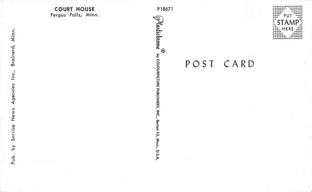 Fergus Falls Minnesota Court House Street View Antique Postcard K64145 - Image 2