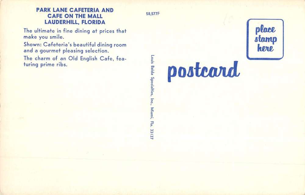 Lauderhill Florida Park Lane Cafeteria Multiview Vintage Postcard K64383 - Image 2