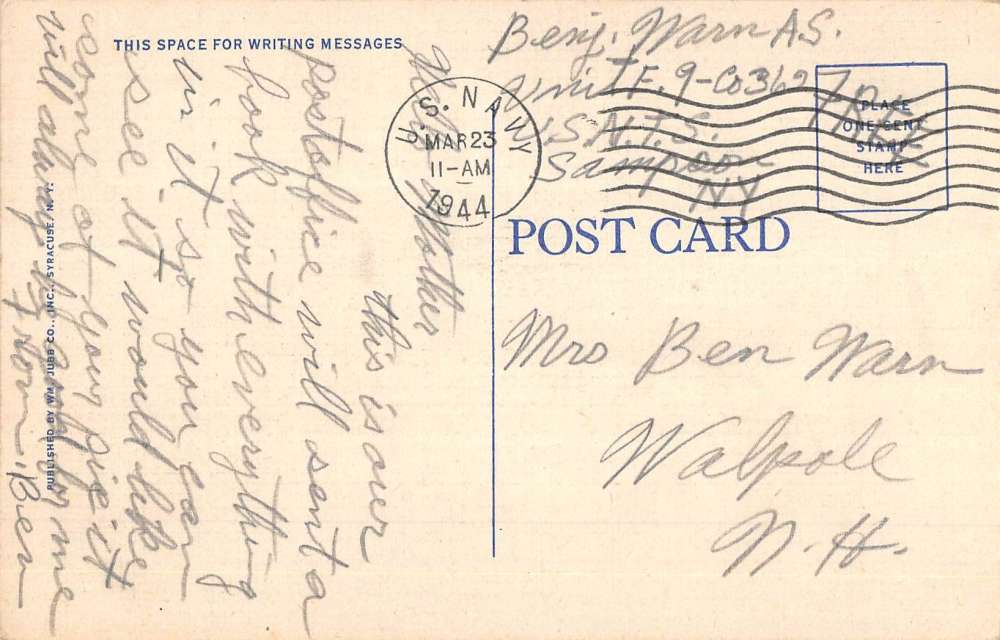 Sampson New York Naval Training Station Post Office Antique Postcard K64539 - Image 2