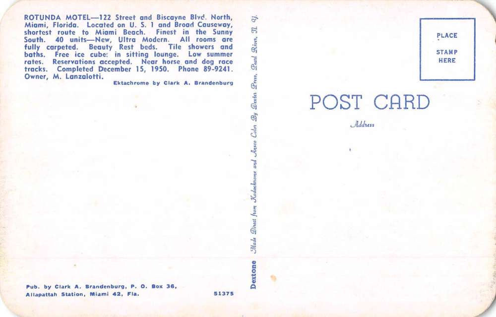 Miami Florida Rotunda Motel Street View Vintage Postcard K64630 - Image 2