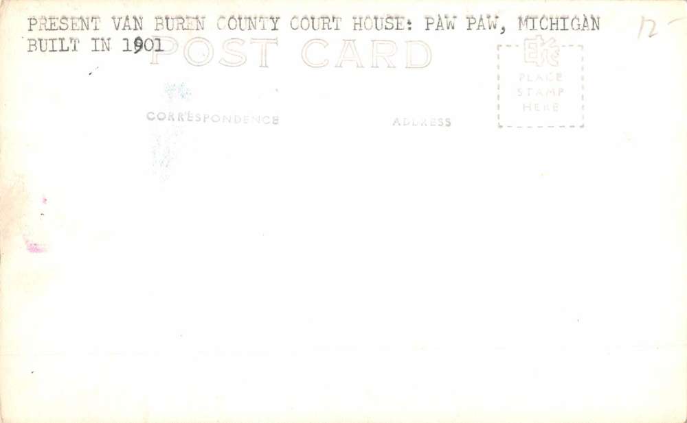 Paw Paw Michigan Court House Real Photo Antique Postcard K64763 - Image 2