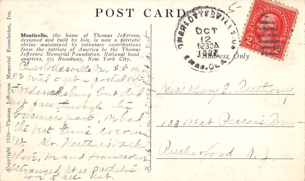 Charlottesville Virginia Monticello Street View Antique Postcard K65029 - Image 2