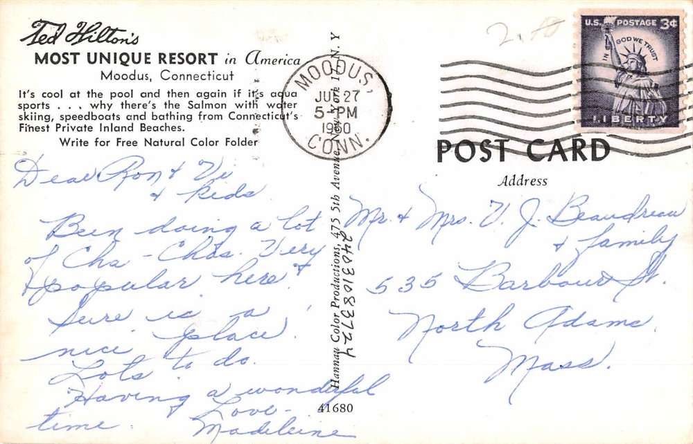 Moodus Connecticut Ted Hiltons Resort Pool View Vintage Postcard K65089 ...