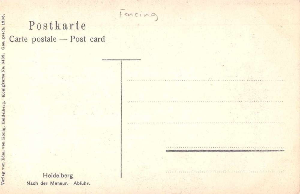 Heidelberg Germany Fencing Sport Ingury Antique Postcard J67461 - Image 2