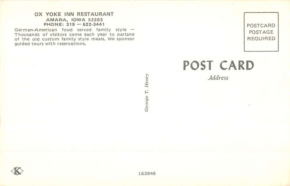 Amana Iowa Ox Yoke Inn Restaurant Street View Vintage Postcard K65460 - Image 2