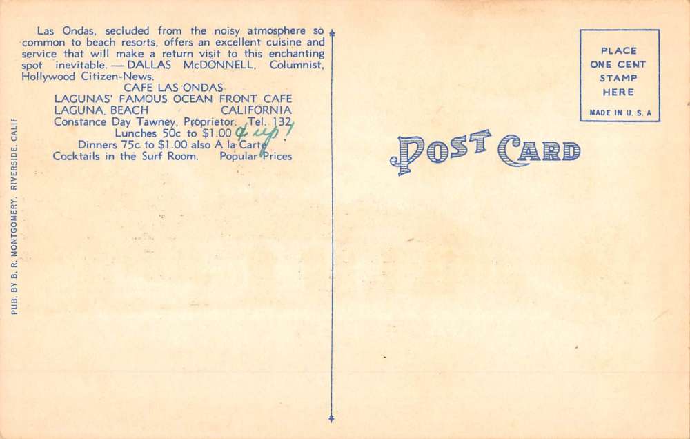 Laguna Beach California Cafe Las Ondas Street View Antique Postcard K65573 - Image 2