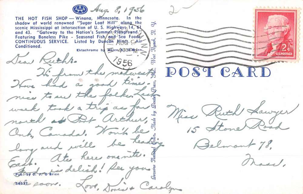 Winona Minnesota Hot Fish Shop Street View Vintage Postcard K65728 - Image 2