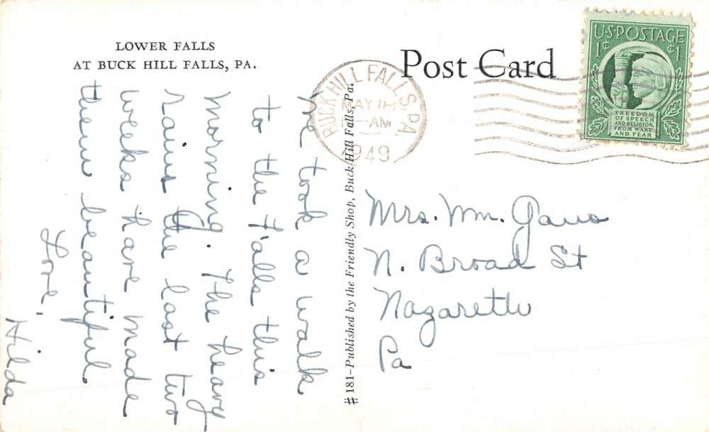 Buck Hill Falls Pennsylvania Lower Falls Water Fall Antique Postcard K66114 - Image 2
