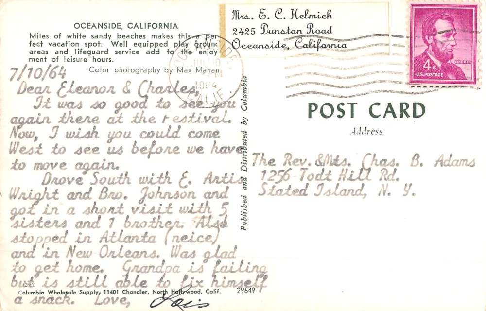 Oceanside California Bathing Beach Scene Waterfront Vintage Postcard