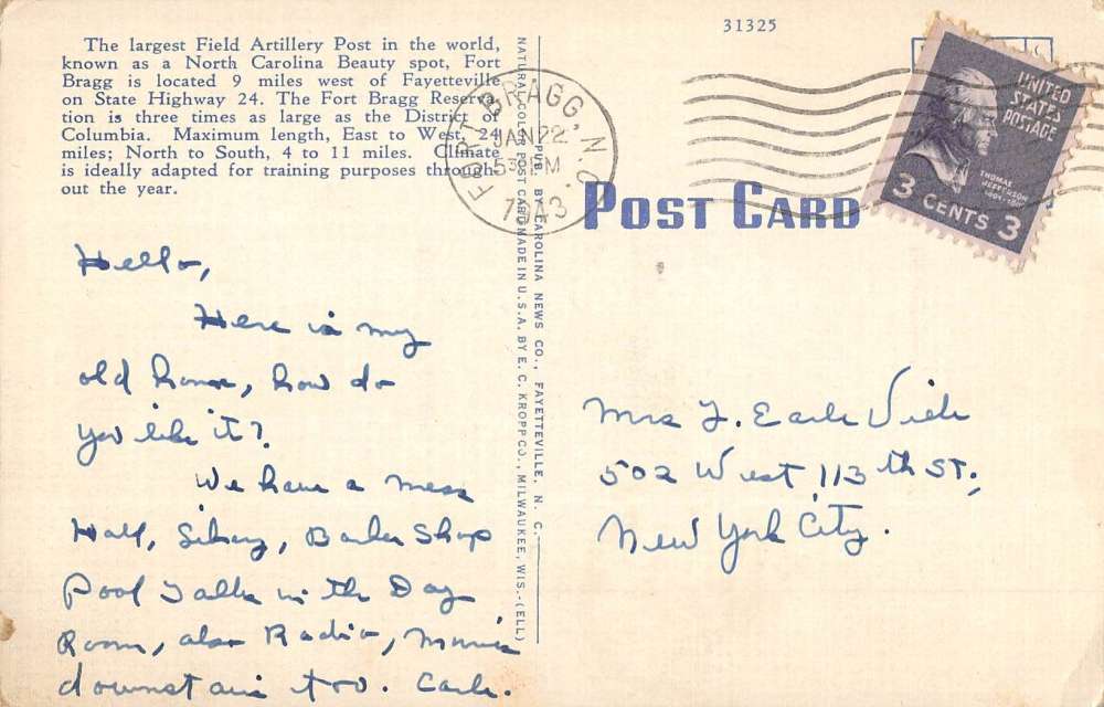 Fort Bragg North Carolina Pope Field Barracks Antique Postcard K66188 - Image 2