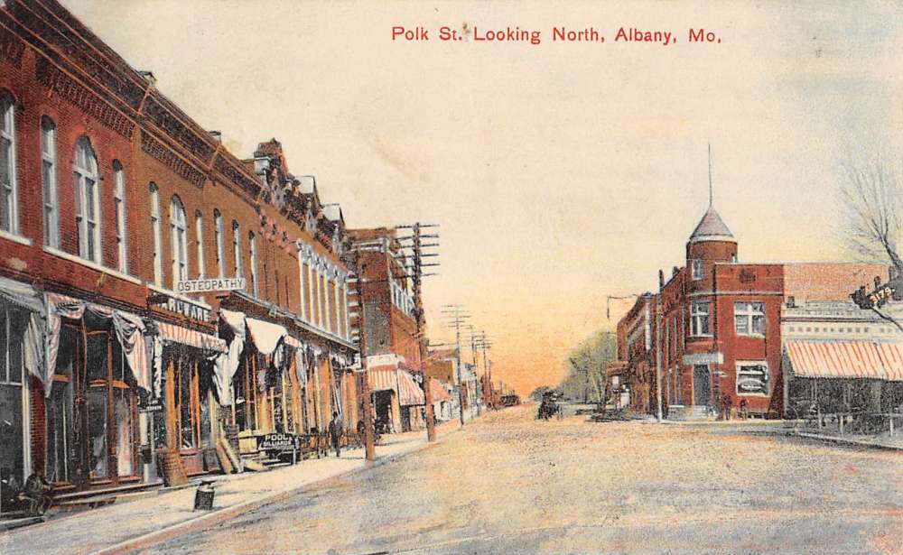 Albany Missouri Polk Street Scene Historic Bldgs Antique Postcard