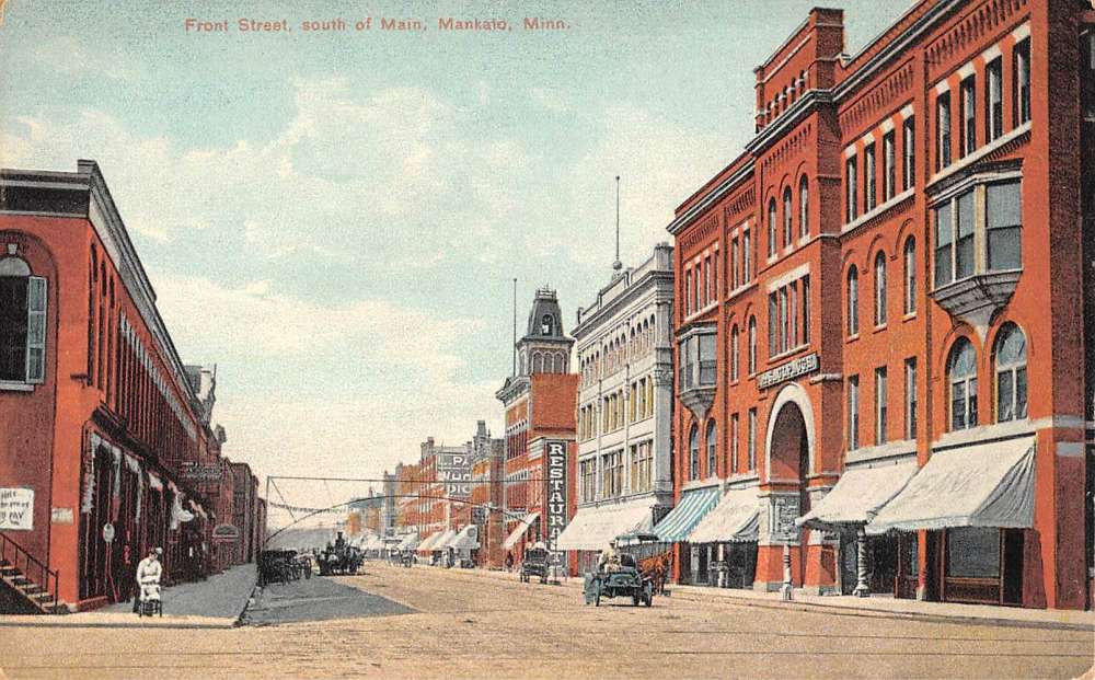 Mankato Minnesota Front Street Scene Historic Bldgs Antique Postcard