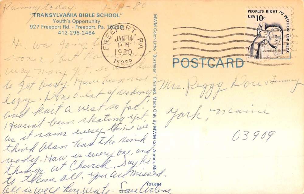Freeport Pennsylvania Translyvania Bible School Antique Postcard K67321 - Image 2