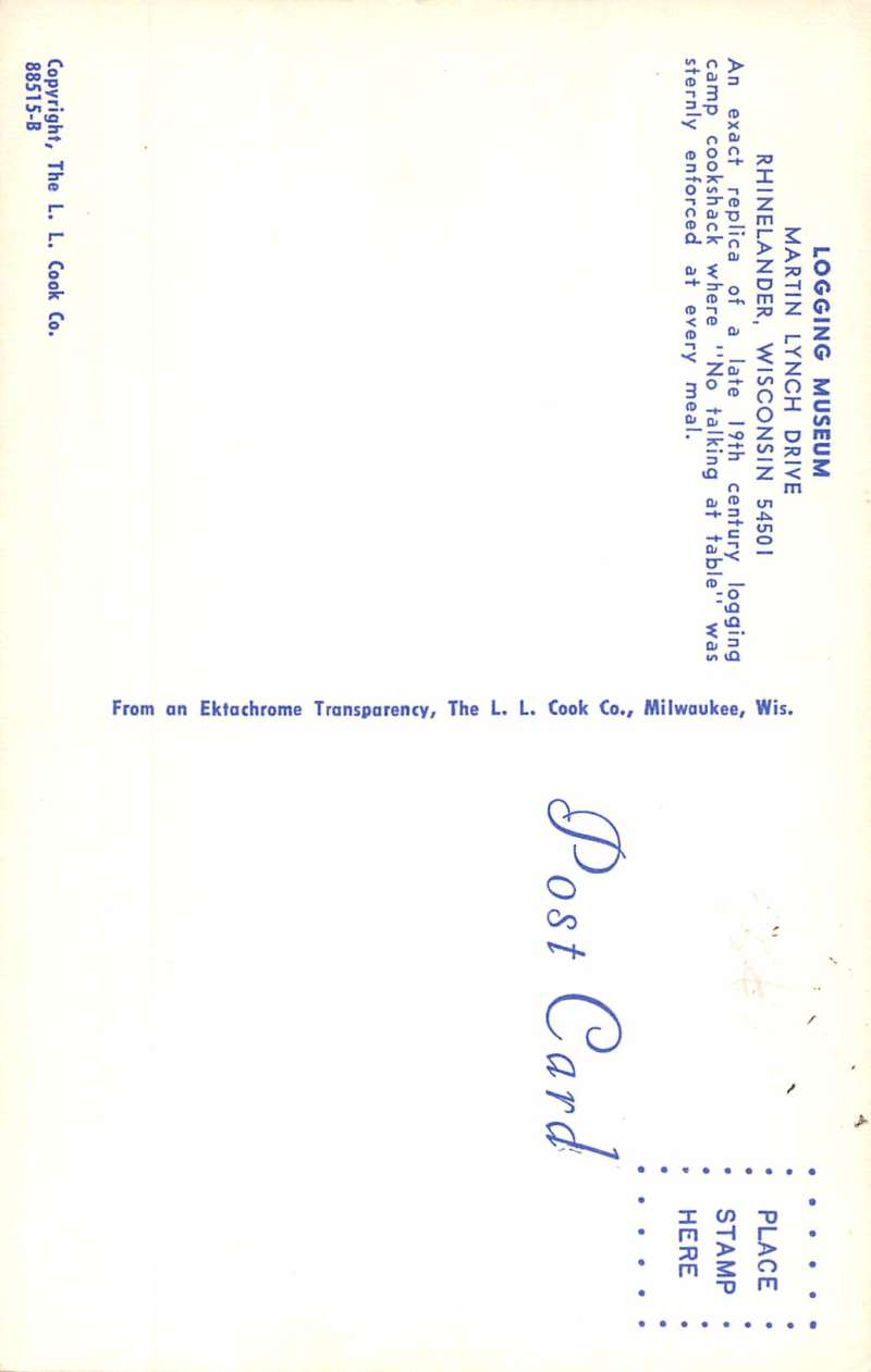 Rhinelander Wisconsin Logging Museum Interior Vintage Postcard K67664 - Image 2