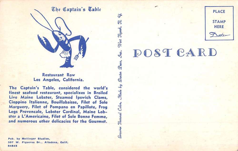 Los Angeles California Captains Table Street View Antique Postcard K67746 - Image 2