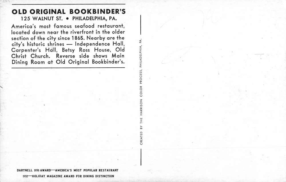 Philadelphia Pennsylvania Old Original Bookbinders Vintage Postcard K67751 - Image 2