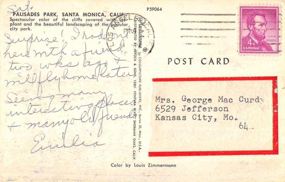 Santa Monica California Palisades Park Birdseye View Vintage Postcard K67791 - Image 2