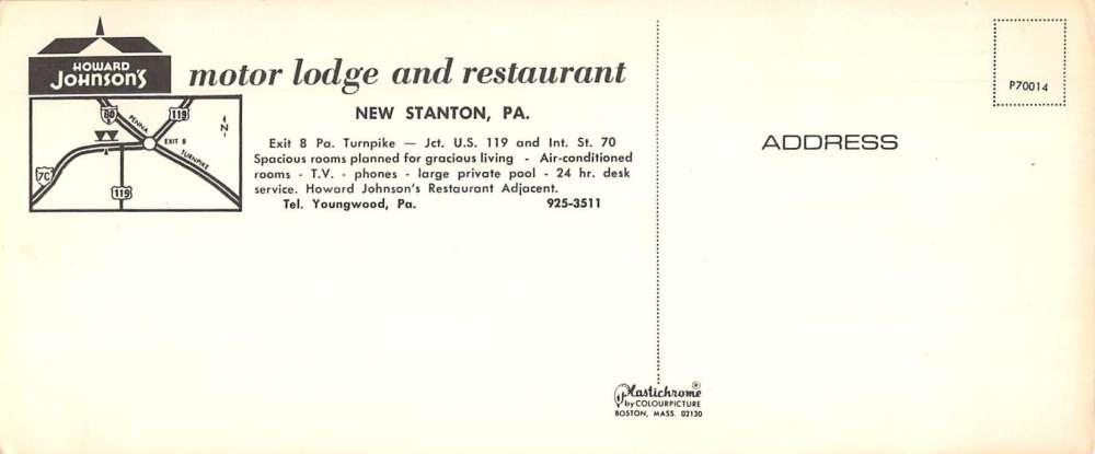 New Stanton Pennsylvania Howard Johnsons Motor Lodge Vintage Postcard K67953 - Image 2