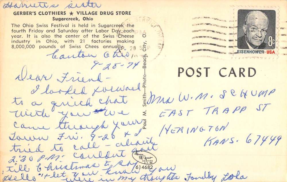 Sugarcreek Ohio Gerbers Clothiers Street View Vintage Postcard K68307 - Image 2