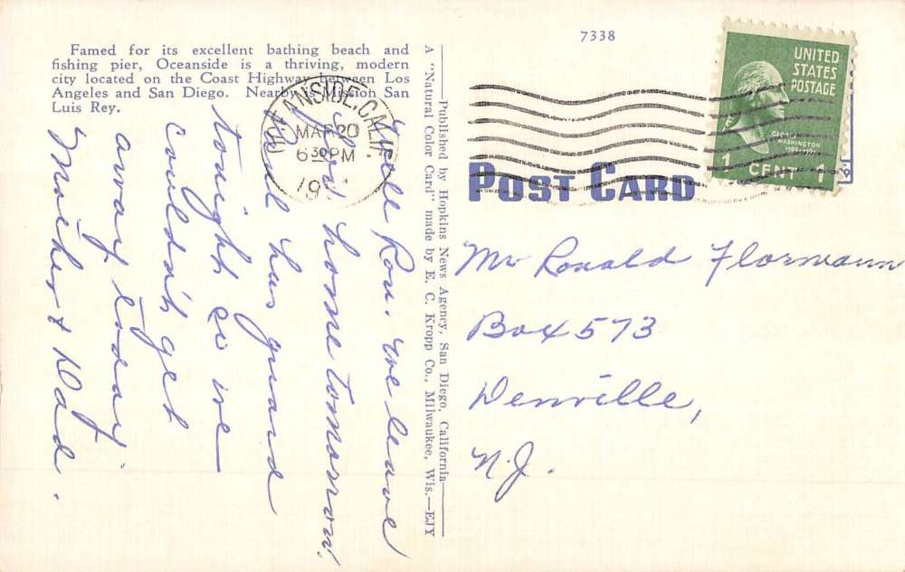 Oceanside California Main Street Scene Historic Bldgs Antique Postcard K68334 - Image 2