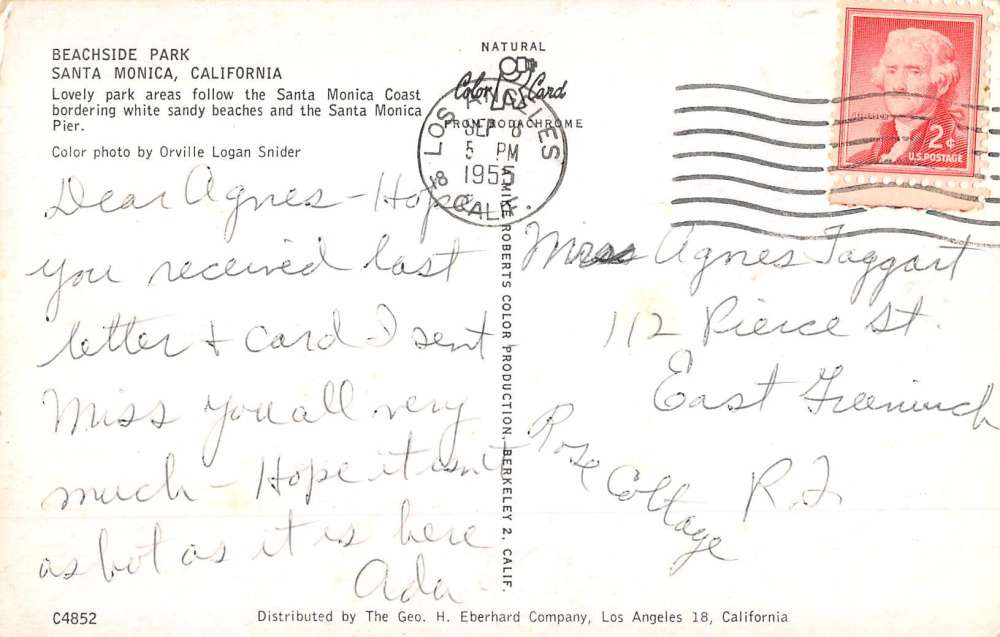 Santa Monica California Beachside Park Street View Vintage Postcard K68671 - Image 2
