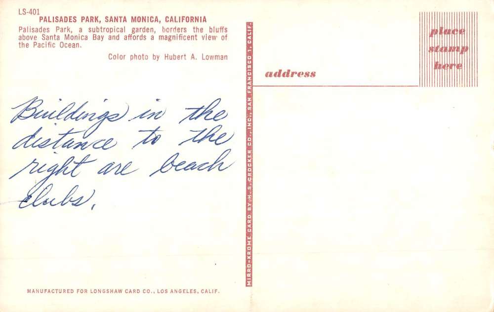 Santa Monica California Palisades Park Street View Vintage Postcard K68674 - Image 2