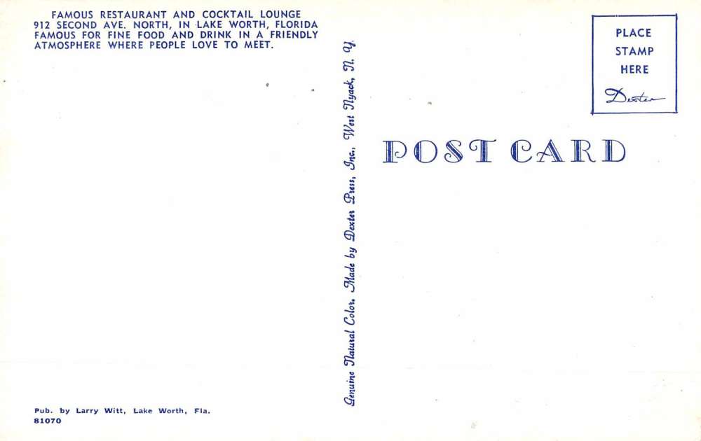 Lake Worth Florida Famous Restaurant Street View Vintage Postcard K68732 - Image 2