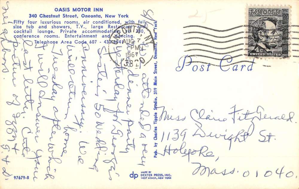 Oneonta New York Oasis Motor Inn Multiview Vintage Postcard K68924 - Image 2