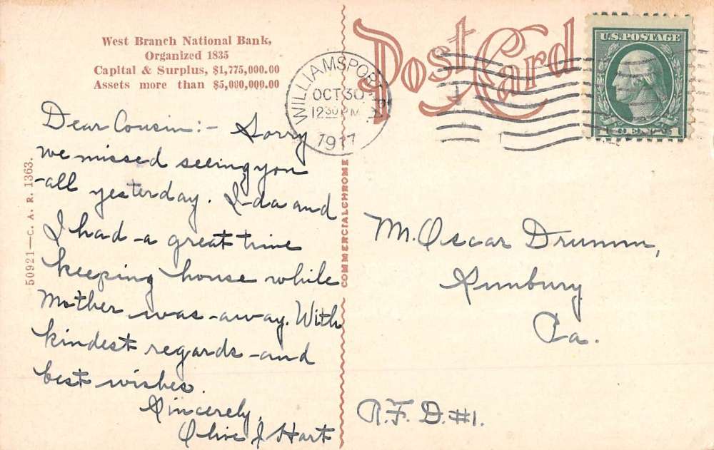 Williamsport Pennsylvania National Bank Street View Antique Postcard K69264 - Image 2