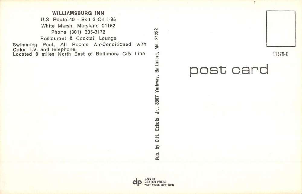 Whitemarsh Maryland Williamsburg Inn Multiview Vintage Postcard K69299 - Image 2