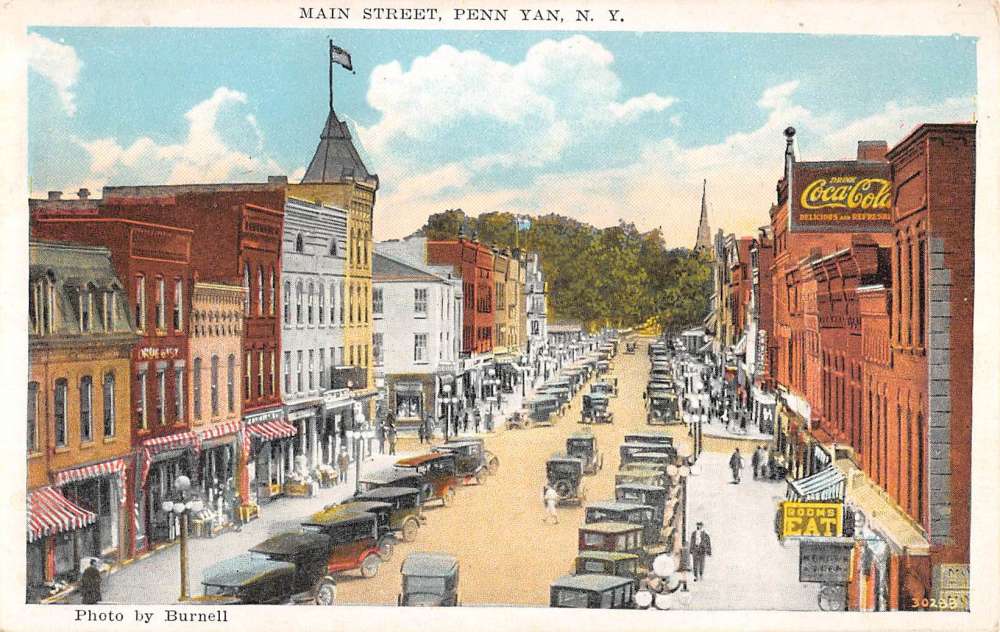 Penn Yan New York Main Street Scene Historic Bldgs Antique Postcard