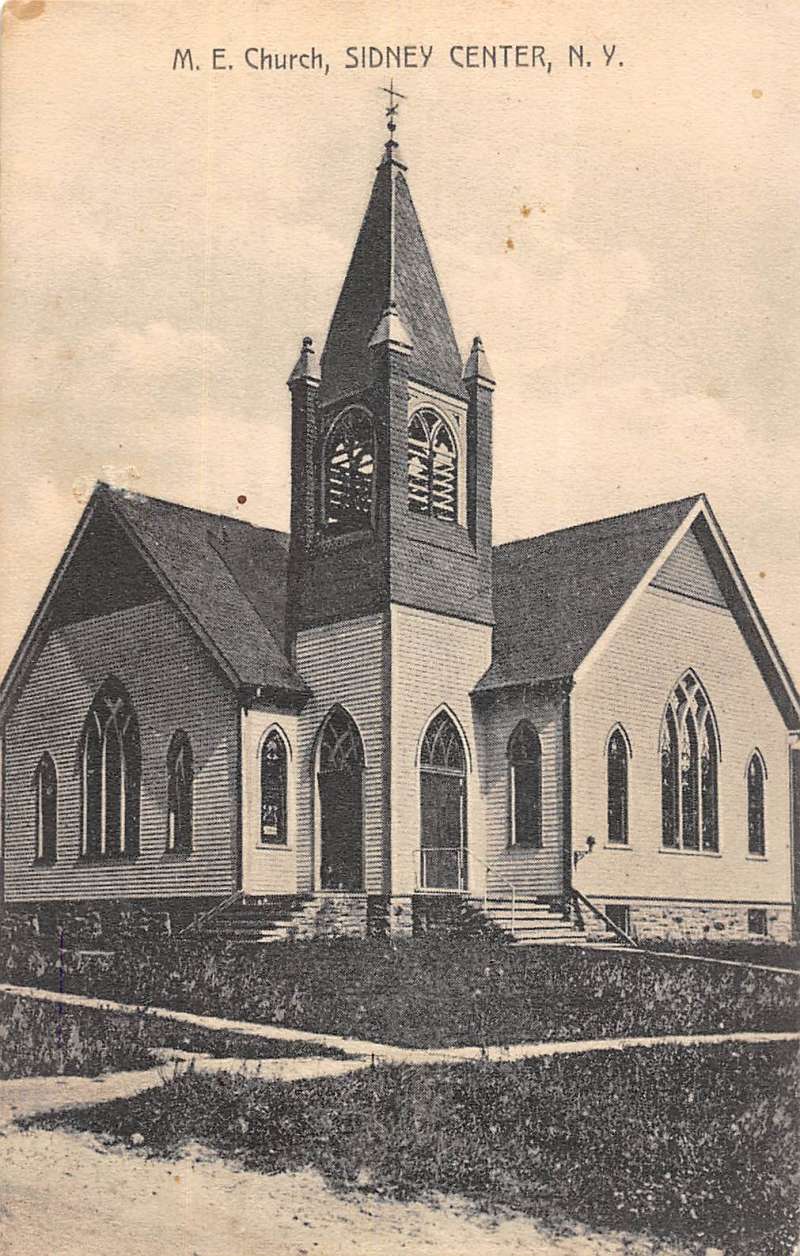 Sidney Center New York ME Church Street View Antique Postcard K69451
