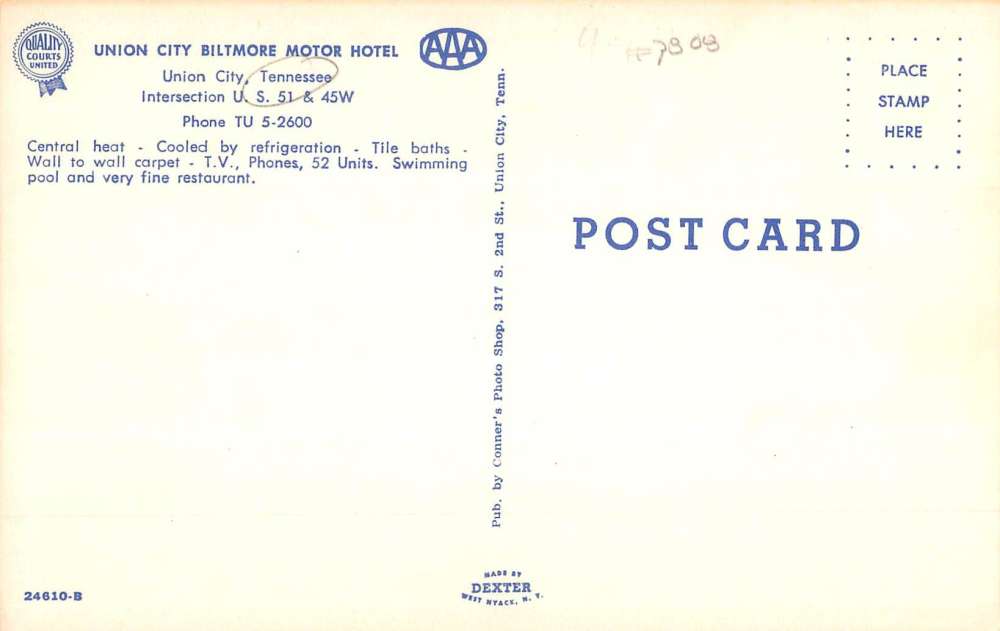 Union City Tennessee Biltmore Motor Hotel Texaco Gas Vintage Postcard K69680 - Image 2