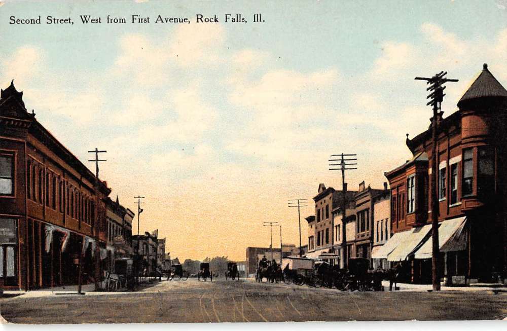 Rock Falls Illinois Second Street Scene Historic Bldgs Antique Postcard K70053 Mary L. Martin