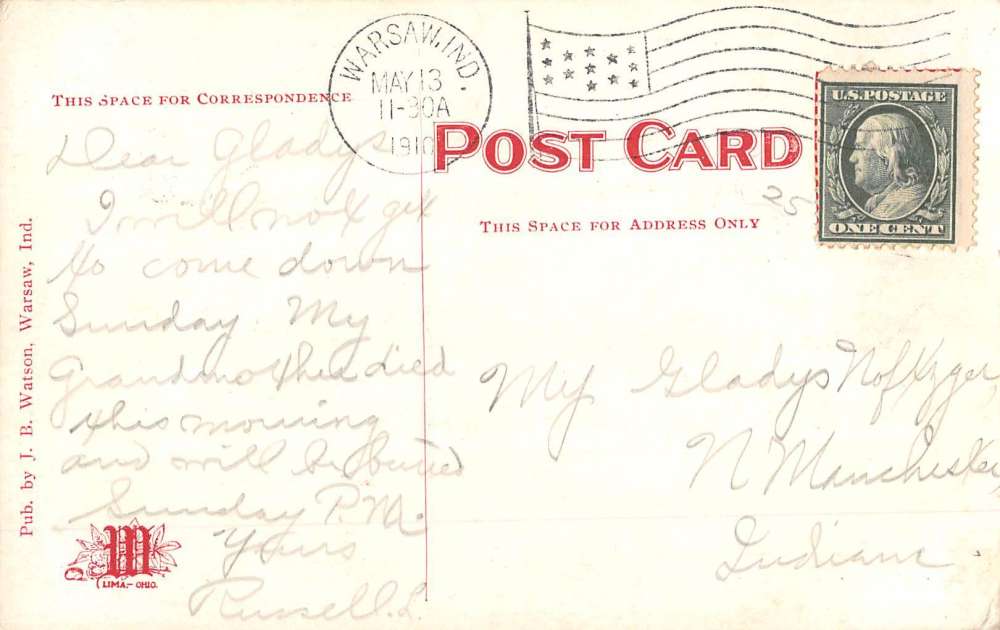 Warsaw Indiana Court House Street View Antique Postcard K70132 - Image 2