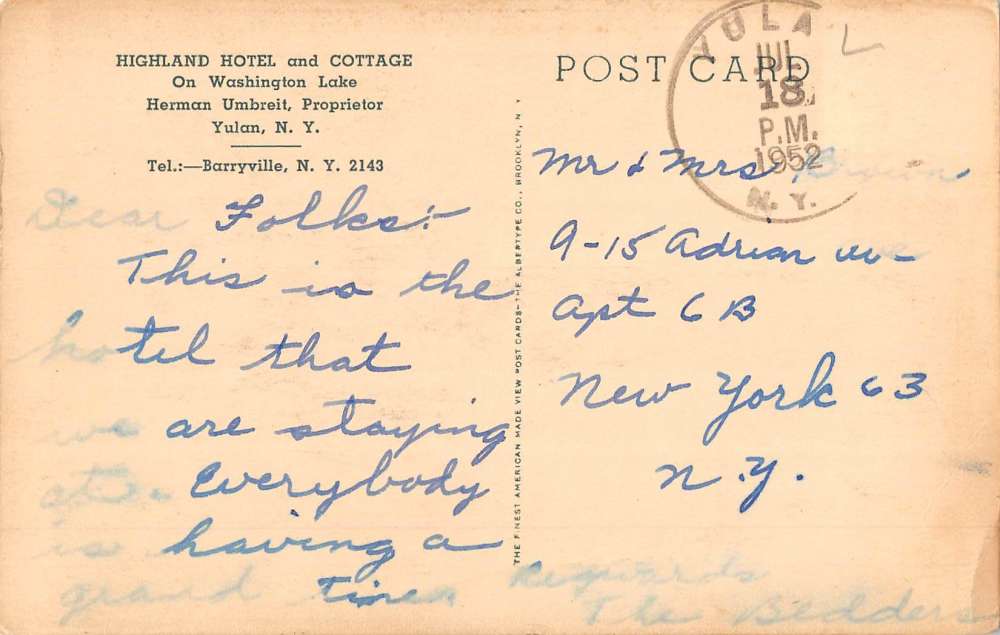 Yulan New York Highland Hotel Cottage Street View Antique Postcard K70309 - Image 2