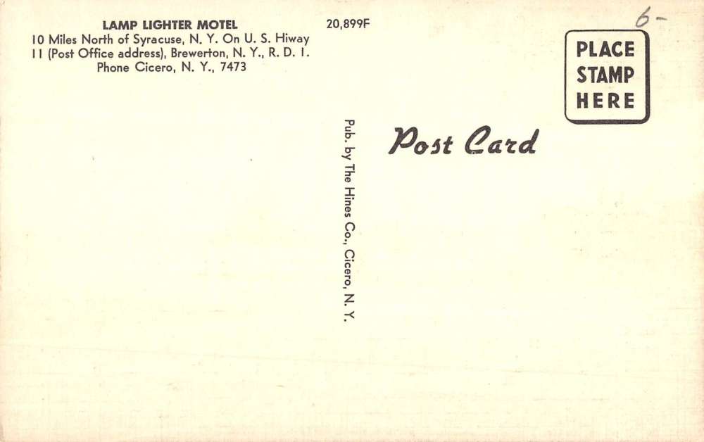 Brewerton New York Lamp Lighter Motel Street View Antique Postcard K70682 - Image 2