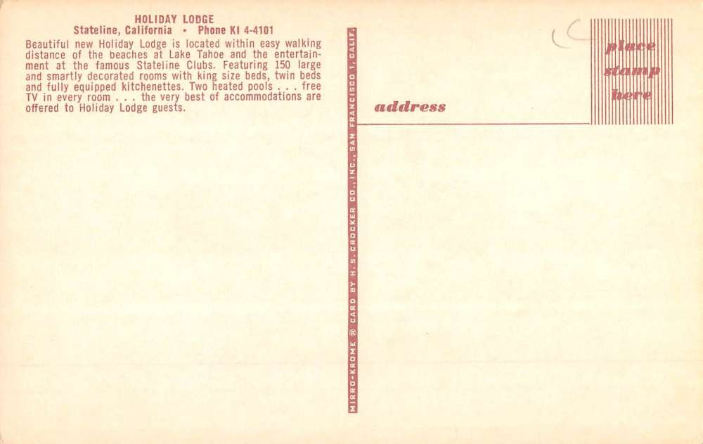 Stateline California Holiday Lodge At Dusk Vintage Postcard K70773 - Image 2