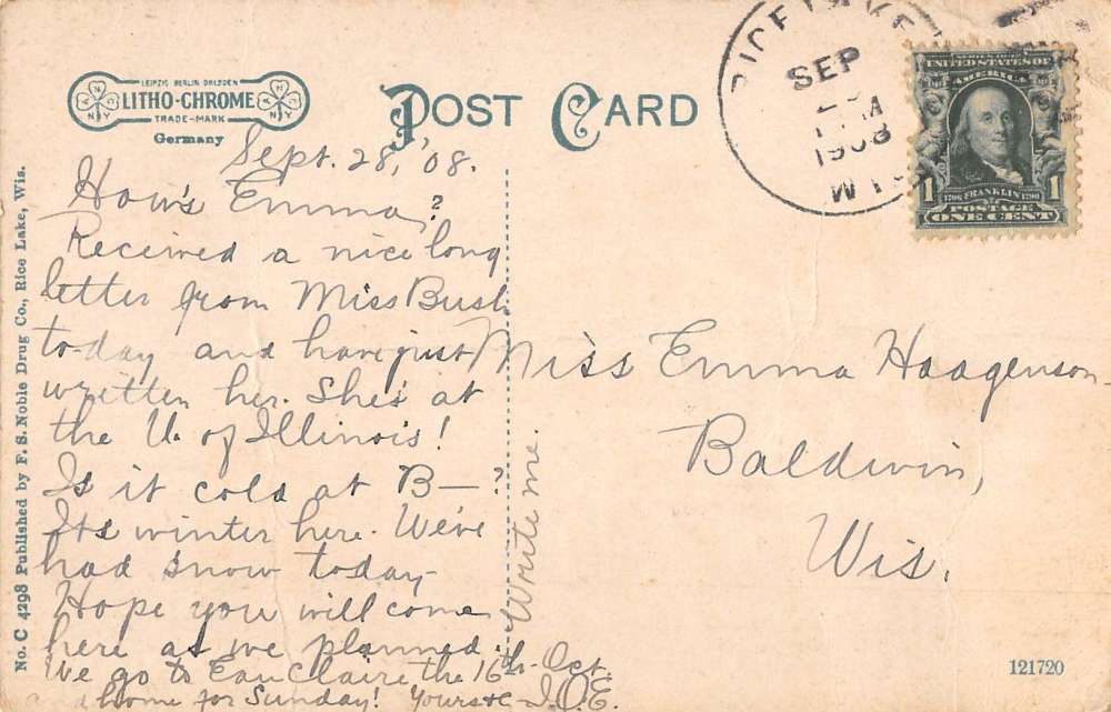 Rice Lake Wisconsin City Hall Street View Antique Postcard K70844 - Image 2
