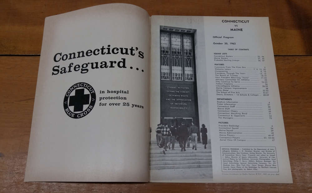 Connecticut vs Maine Memorial Stadium Football 1962 Program J69161 - Image 2