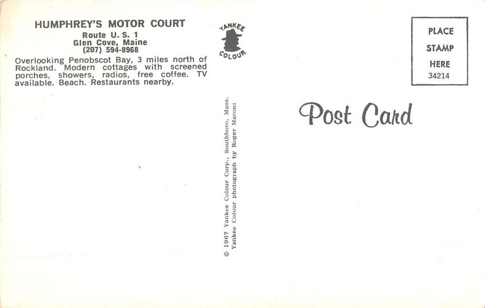 Glen Cove Maine Humohreys Motor Court Street View Vintage Postcard K71158 - Image 2