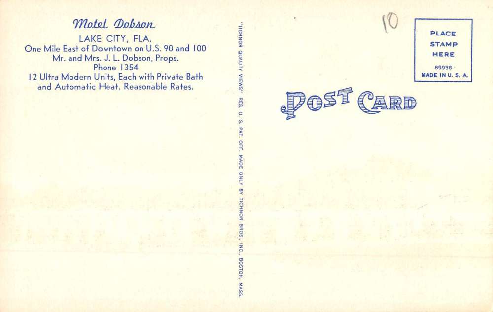Lake City Florida Motel Dobson Street View Antique Postcard K71257 - Image 2
