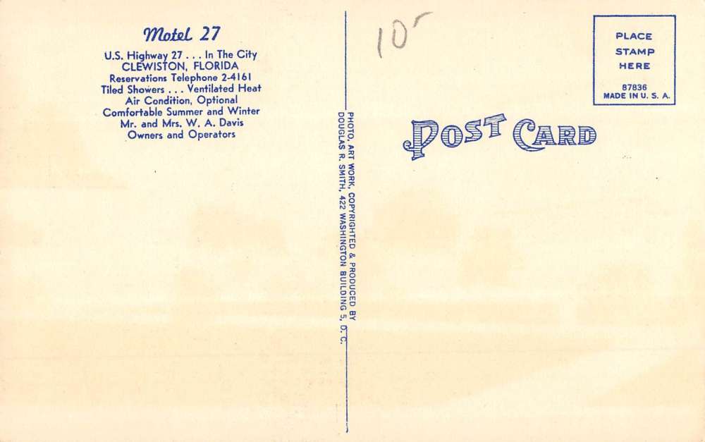 Clewiston Florida Motel 27 Multiview Antique Postcard K71258 - Image 2