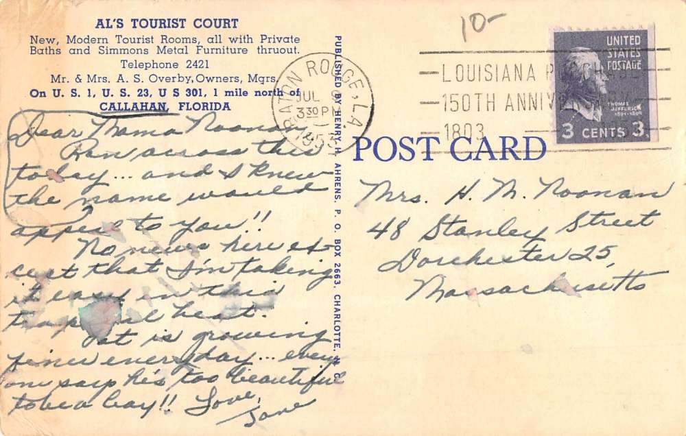 Callahan Florida Als Tourist Court Street View Antique Postcard K71259 - Image 2