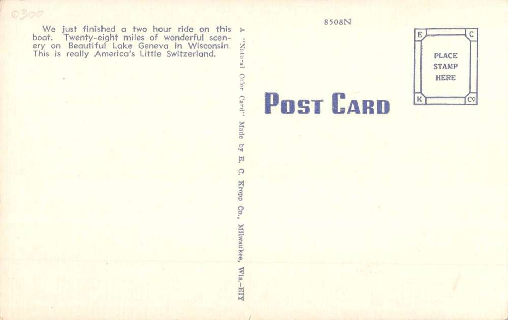 Lake Geneva Wisconsin Transportation Co Tilford S Ship Antique Postcard K71563 - Image 2
