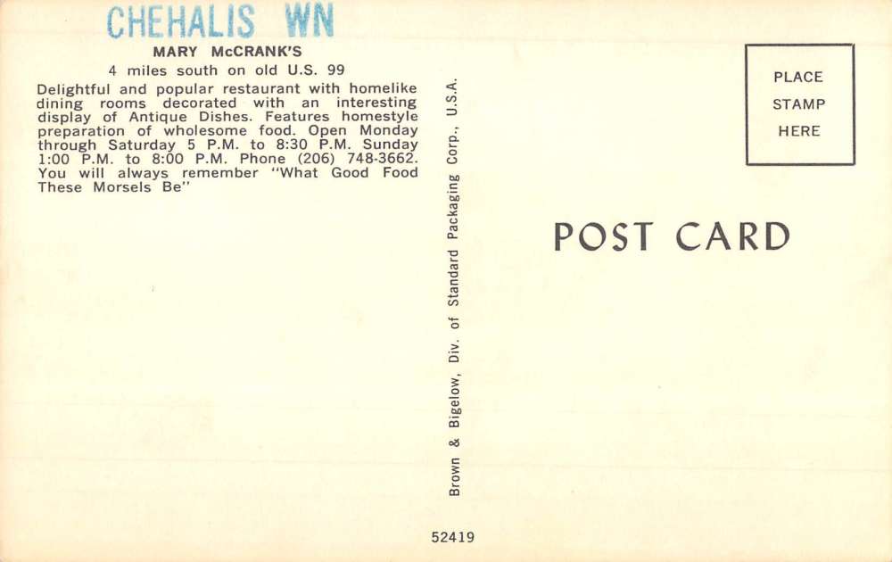 Chehalis Washington Mark McCranks Street View Vintage Postcard K71640 - Image 2